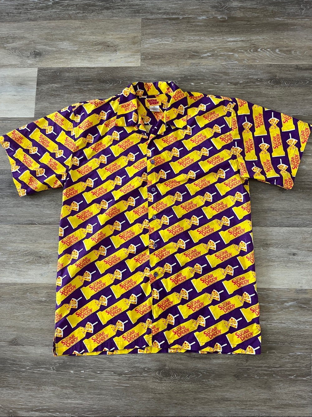 Vintage Sugar Daddy Candy All Over Print Graphic Button Down Shirt Size XL